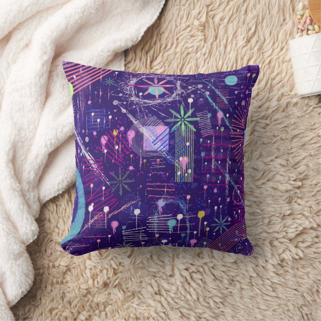 Maximalist Abstract on Purple Throw Pillow (Blanket)
