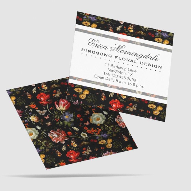 Maximalist Baroque Floral Square Business Card (Creator Uploaded)