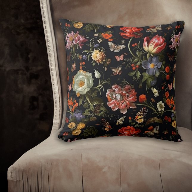 Maximalist Baroque Floral Throw Pillow (Creator Uploaded)