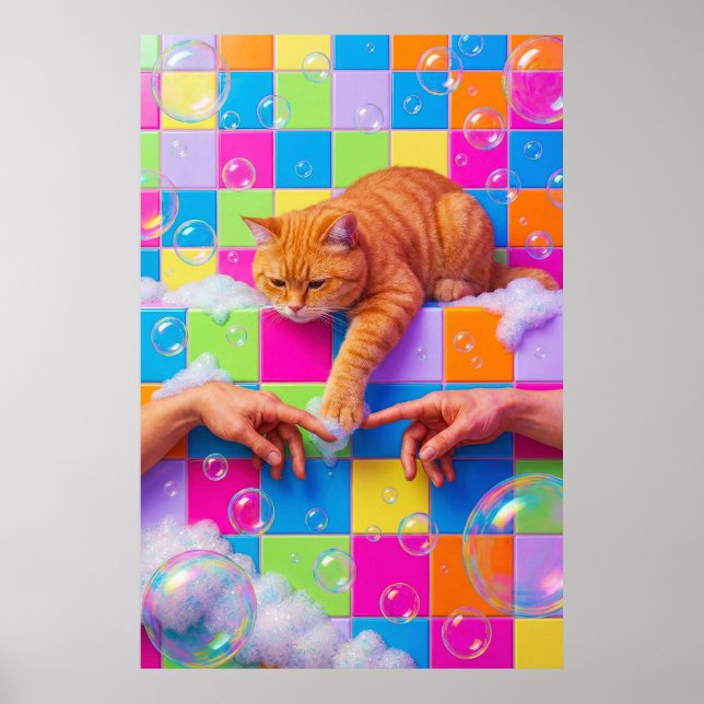 Maximalist Bathroom Wall Art, Orange Tabby Cat Poster (Front)