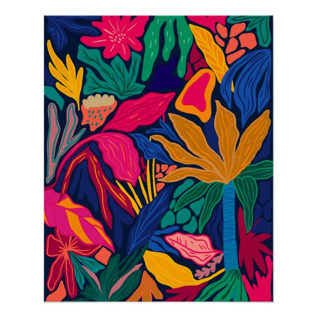 Maximalist bright colorful floral pattern wall poster (Front)