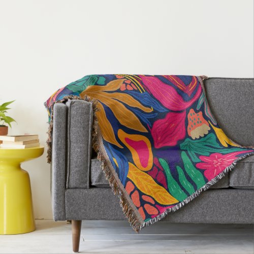 Maximalist bright colorful floral pattern winter throw blanket
