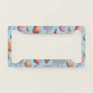 Maximalist Coral Seashell Starfish Blue License Plate Frame