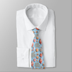 Maximalist Coral Seashell Starfish Blue Neck Tie