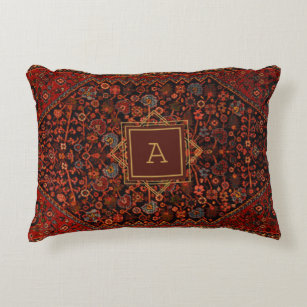 Maximalist Decor Monogrammed Vintage Rug Pattern Accent Pillow