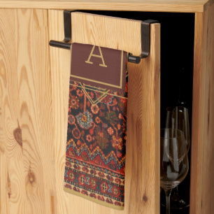 Maximalist Decor Monogrammed Vintage Rug Pattern Kitchen Towel