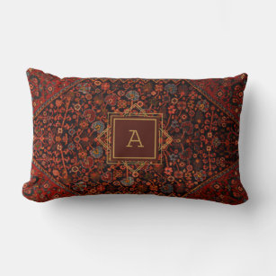 Maximalist Decor Monogrammed Vintage Rug Pattern Lumbar Pillow