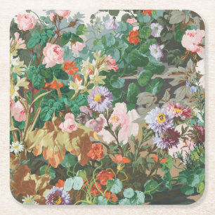 Maximalist Dream Vintage Dark Floral  Square Paper Coaster