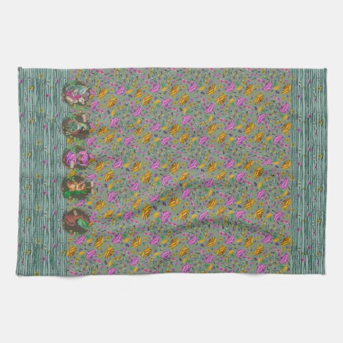 Maximalist fantasy garden creature kitchen towel