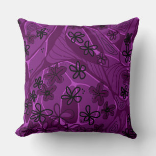 Maximalist Floral Neuro Art - Magenta Black Throw Pillow