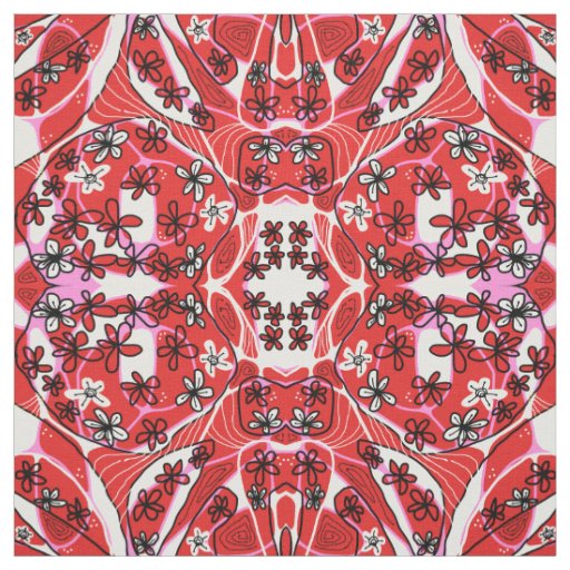 Maximalist Floral Neuro Art - Red Pink  Fabric