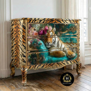 Maximalist Floral Tiger Furniture Decoupage Tissue Paper