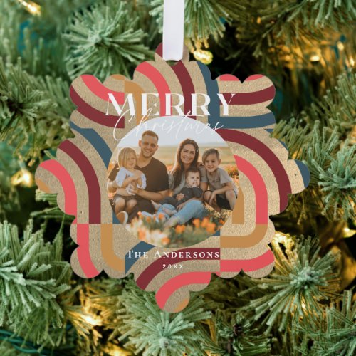 Maximalist Geometric Gold Christmas Photo Ornament Card