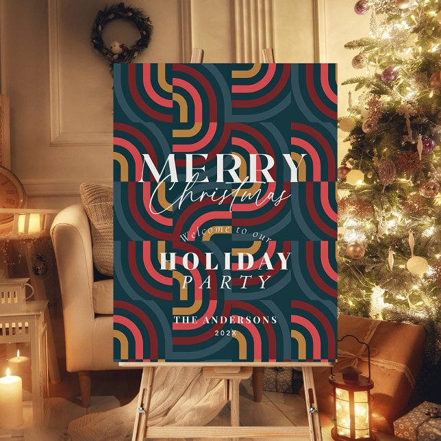Maximalist Geometric Teal Christmas Party Welcome Foam Board (Creator Uploaded)