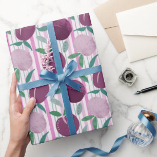 Maximalist Hand Drawn Plums and Stripes Wrapping Paper