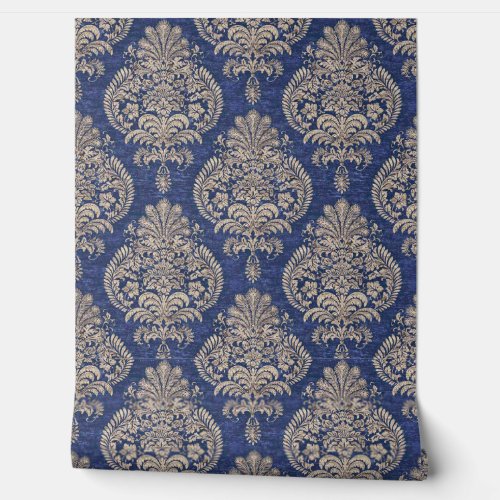 Maximalist Jewel  Feather Blue Gray Olive Wallpaper