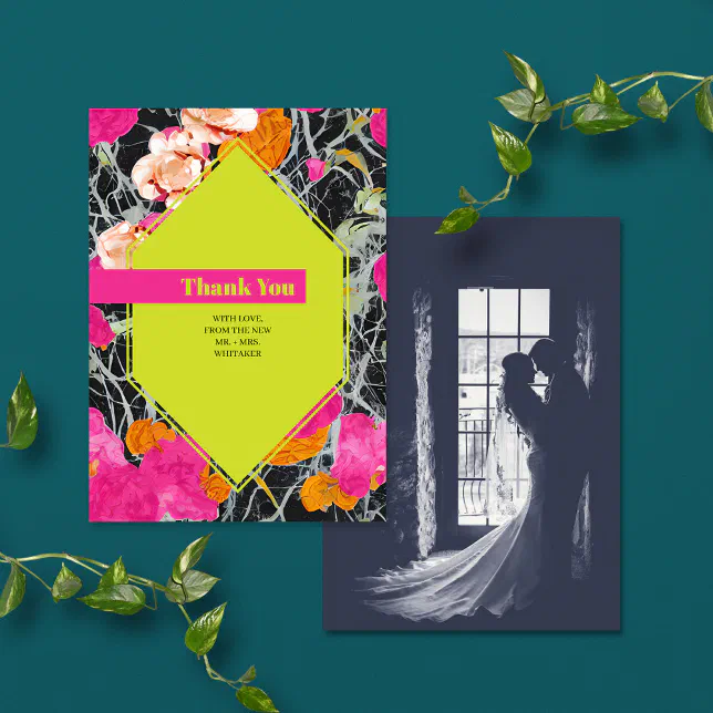 Maximalist Marbled Floral Modern Wedding Thank You Card | Zazzle