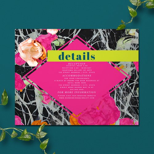 Maximalist Marbled Floral Wedding Details Enclosure Card