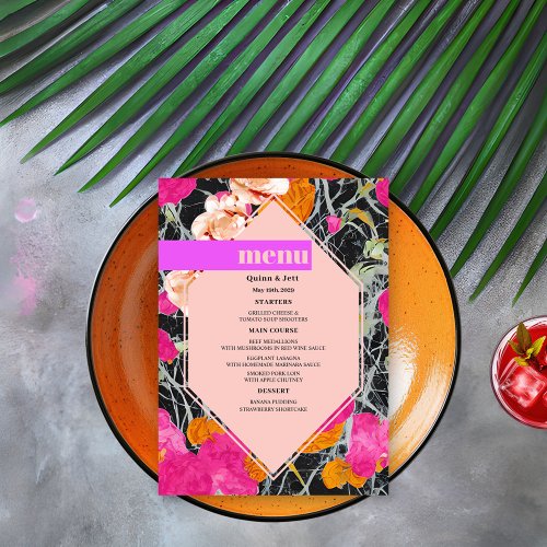 Maximalist Marbled Modern Floral Wedding Menu