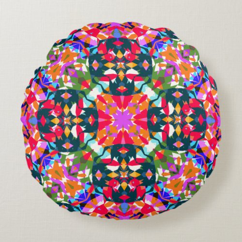Maximalist Merry Christmas Modern Colorful Decor Round Pillow
