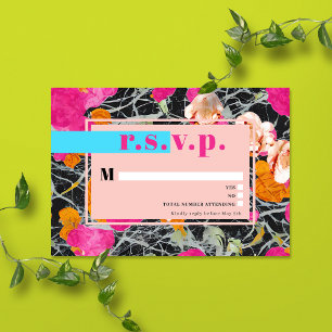 Maximalist Modern Marbled Floral Wedding RSVP Card