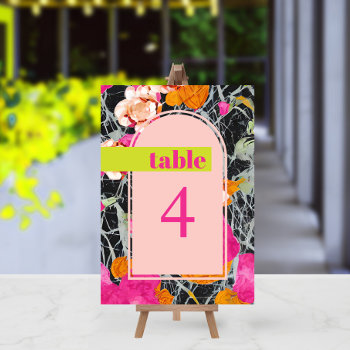 Maximalist Modern Marbled Floral Wedding Table Number by JillsPaperie at Zazzle