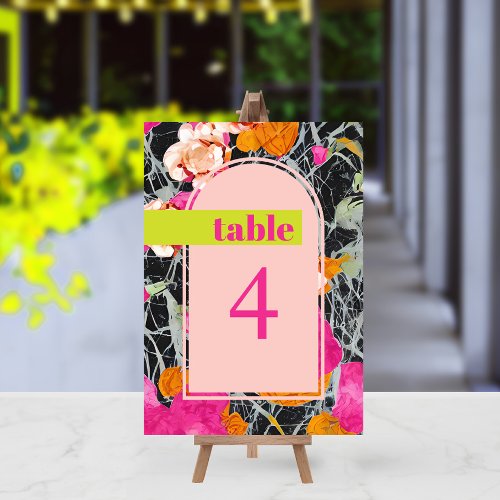 Maximalist Modern Marbled Floral Wedding Table Number
