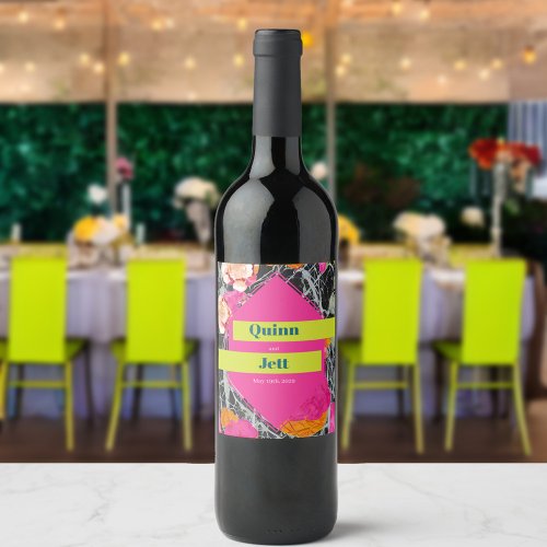 Maximalist Modern Marbled Floral Wedding Wine Label