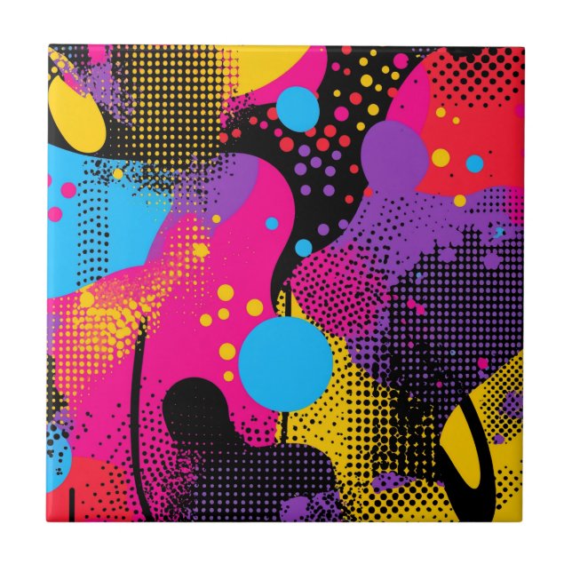 Maximalist Neon Brushstroke Abstract Ceramic Tile (Front)