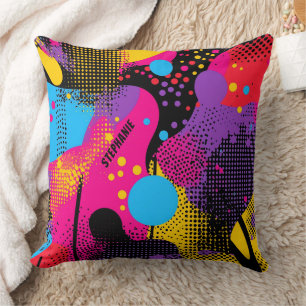 Maximalist Neon Brushstroke Abstract Throw Pillow