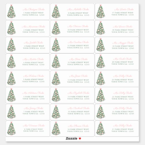 Maximalist Pink Baubles Holidays Cards Address Sticker