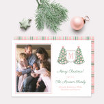 Maximalist Pink Green Monogram Christmas Photo Holiday Card