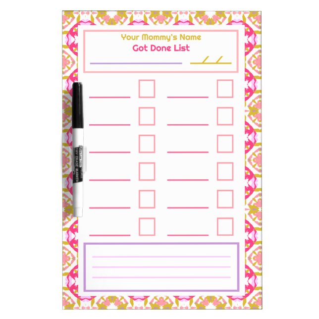 Maximalist Pink Green Mother’s Day Goals Planner Dry Erase Board (Front)