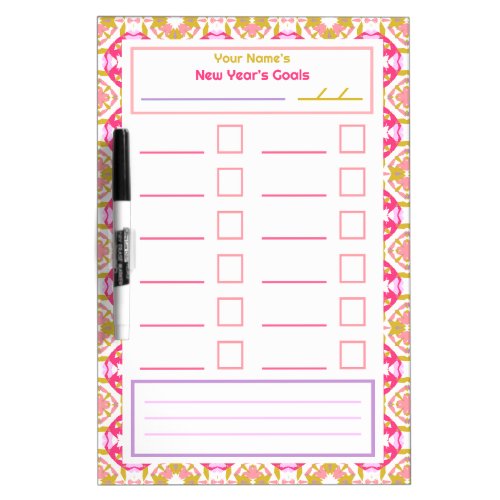 Maximalist Pink Green New Years Goals Planner Dry Erase Board