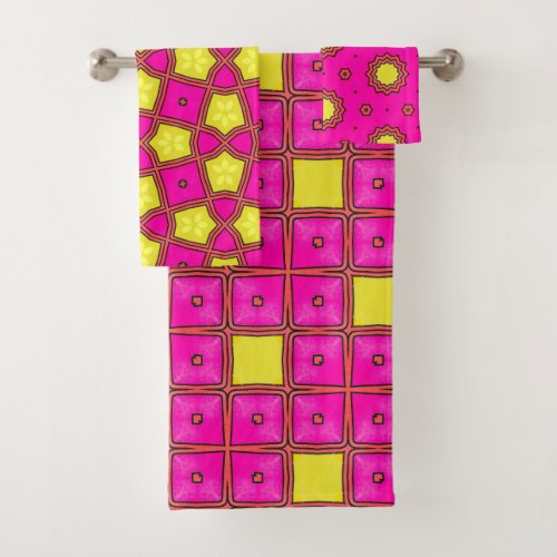 Maximalist Pink Lemonade Geometric Towel Set
