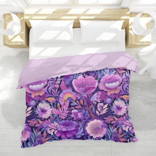 Maximalist Pink Purple Floral Garden Pattern  Duvet Cover