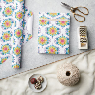 Maximalist Rainbow Floral Fountain 70s Ogee Wrapping Paper