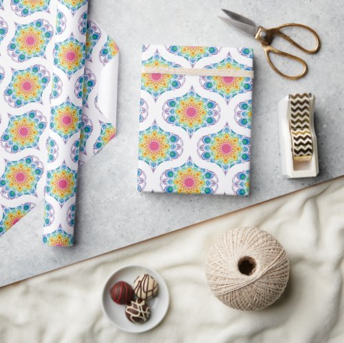 Maximalist Rainbow Floral Fountain 70s Ogee Wrapping Paper