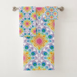 Maximalist Rainbow Floral Fountain Art Deco Scales Bath Towel Set