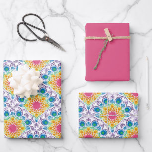 Maximalist Rainbow Floral Fountain Art Deco Wrapping Paper Sheets