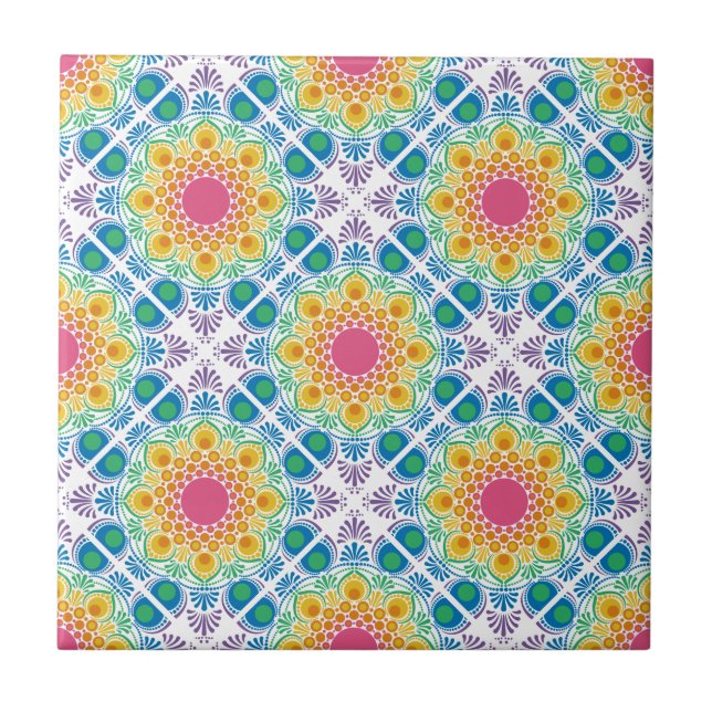 Maximalist Rainbow Floral Fountain Diamond Tile (Front)