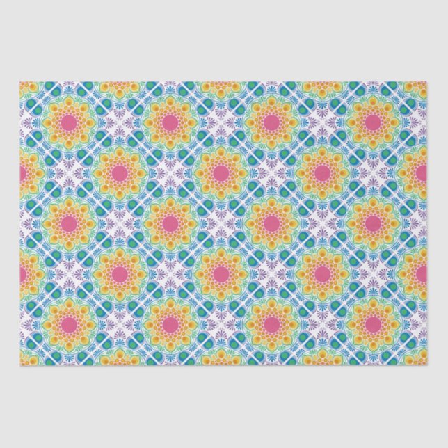 Maximalist Rainbow Floral Fountain Diamond Tile Tissue Paper (Front)