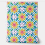 Maximalist Rainbow Floral Fountain Diamond Tile Wallpaper