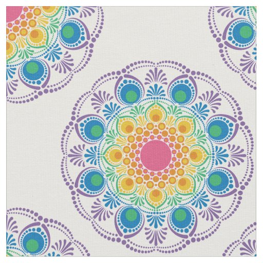 Maximalist Rainbow Floral Fountain Polka Dot Fabric