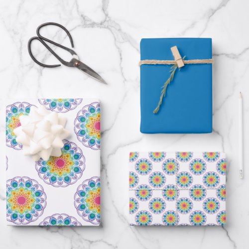 Maximalist Rainbow Floral Fountain Polka Dot Wrapping Paper Sheets