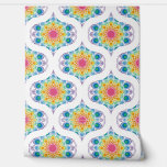 Maximalist Rainbow Floral Fountain Retro Ogee Wallpaper