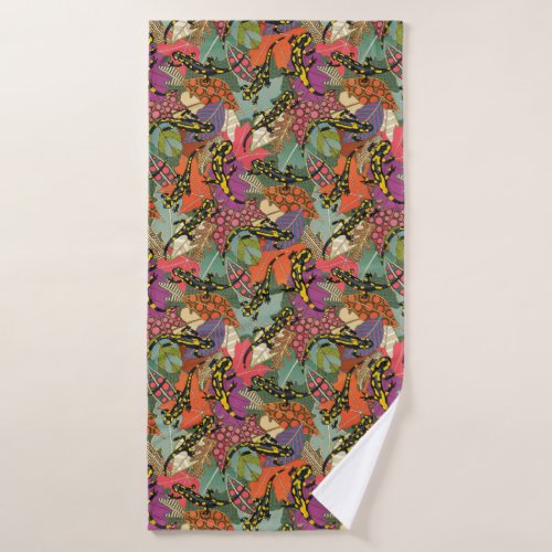 maximalist salamander forest bath towel