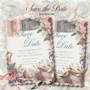 Maximalist Save The Date Vintage Floral Scrapbook Invitation