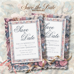 Maximalist Save The Date Vintage Floral Scrapbook Invitation