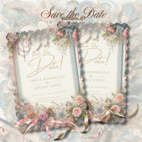 Maximalist Save The Date Vintage Floral Scrapbook Invitation